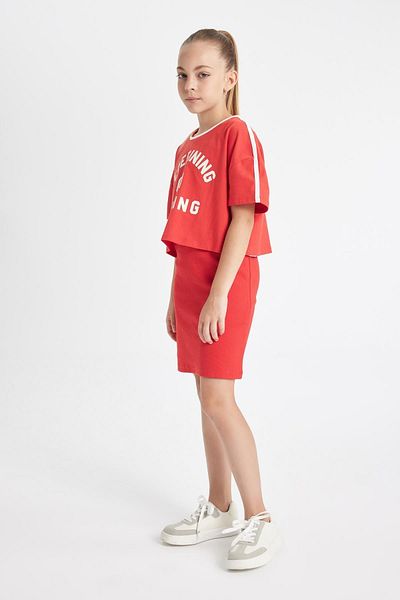 DeFacto Geripptes Camisole-Kleid für Mädchen, bedrucktes T-Shirt, 2-teiliges Set D2339a824sm