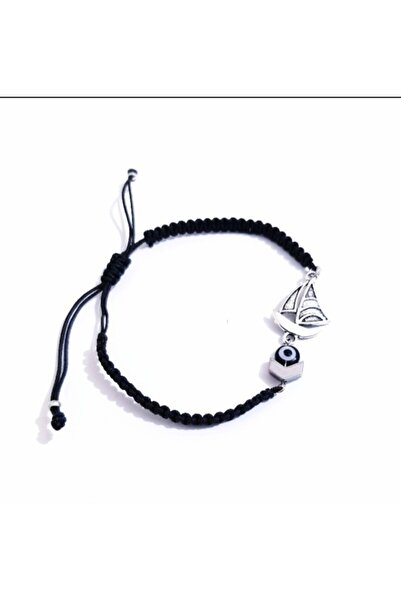 Funny Takılar Siyah Nazar Boncuklu Hematit Taşlı Yelkenli Siyah Makrome Bileklik