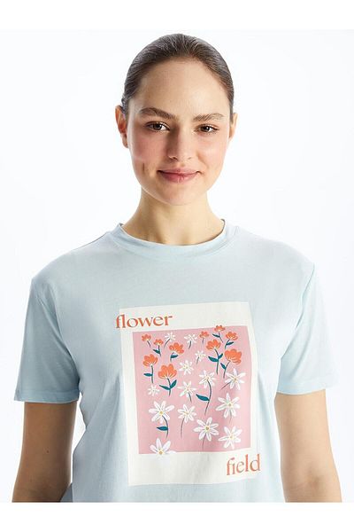 LC Waikiki LCW Modest - Tunica supradimensionata cu imprimeu cu decolteu pentru femei, maneca scurta