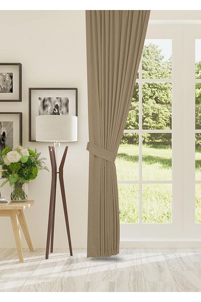 cheap's home Honeycomb Textured Velvet Woven Plain Stitching Extrafor Drawstring Background Curtain (BEIGE)