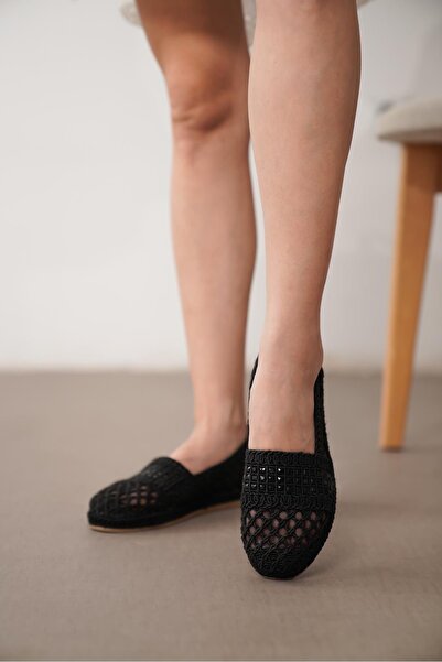 TOPUK Loni Black Stoned Knitted Ballerinas