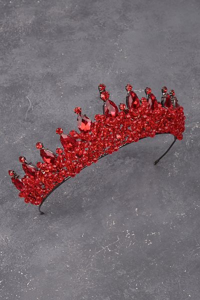 Hayalperest boncuk Elegant Bridal Wedding - Stylish Crystal Jewelled, Henna Crown, Red