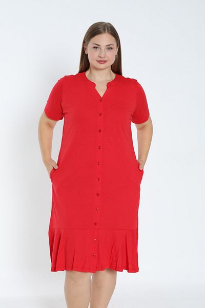 İntensive Plus Size Cotton Ruffle Dress - Short Sleeve and Button