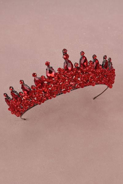 Hayalperest boncuk Elegant Bridal Wedding - Stylish Crystal Jewelled, Henna Crown, Red