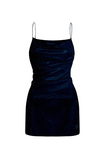 Gülşah Evecen Özel Tasarım Simli Lacivert Mini Elbise