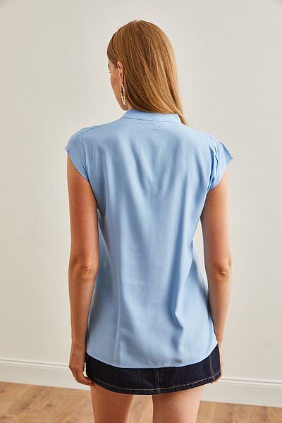 Olalook Babyblaues V-Ausschnitt-Shirt für Damen - GML-19000244