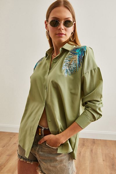 Olalook Flitrová košile Mold Green Leaf - Dámská tkaná GML-19001226