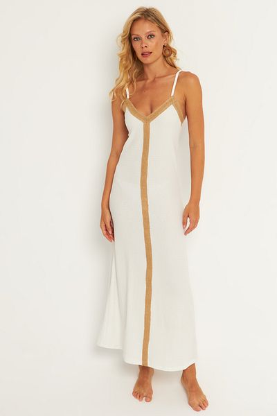 Cool & Sexy Ecrufarbenes Midi-Strandkleid – Wickel-Accessoire für Damen EY2839