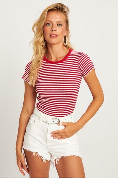 Cool & Sexy Red-White Striped Women's Blouse - XL2005