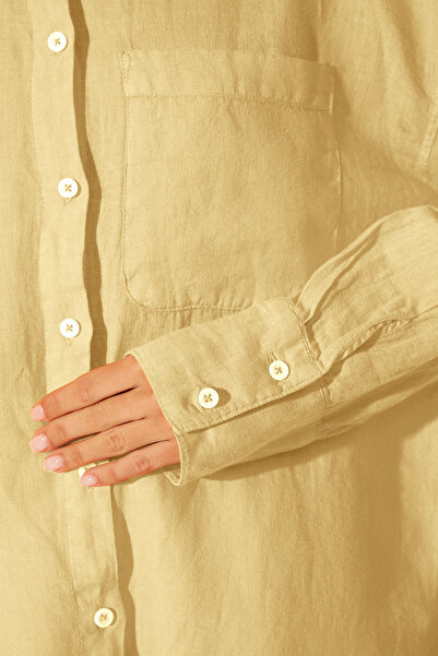 Trendyol Collection 100% Linen Yellow Oversize Shirt - TWOSS23GO00443