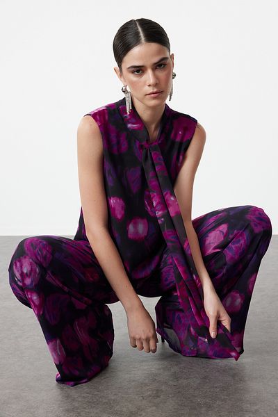 Trendyol Collection Színes virágmintás sifon szett - alsó és felső TPRSS24AU00002