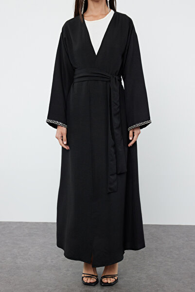 Trendyol Modest Čiapka Black Stone Striped Woven Woven - Ferace/Abaya TCTSS24KF00037