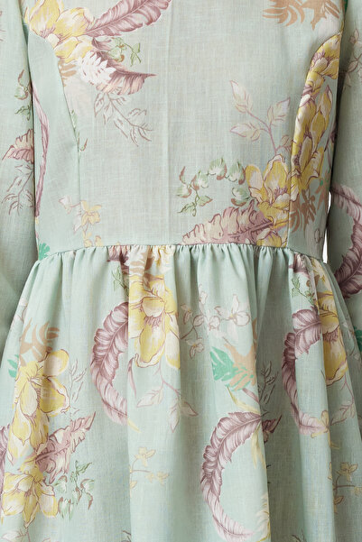 Trendyol Modest Φόρεμα λουλουδάτο υφασμένο από μέντα - TCTSS24EB00225