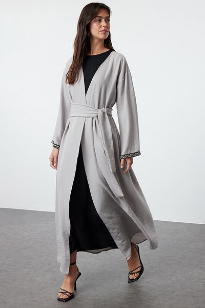 Trendyol Modest Gray Stone Woven Cap - Ferace/Abaya TCTSS24KF00037