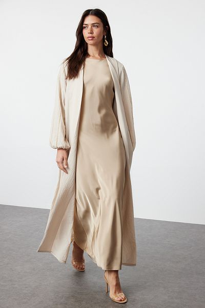 Trendyol Modest Béžová třpytivá detailní tkaná čepice - Ferace/Abaya TCTSS24KF00035