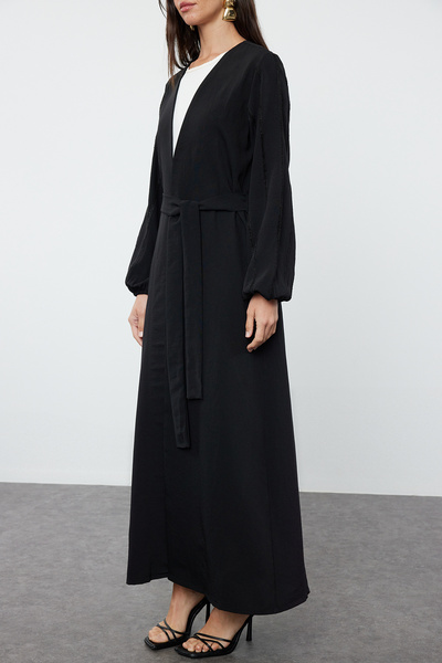 Trendyol Modest Черна блестяща тъкана шапка - Ferace/Abaya TCTSS24KF00035