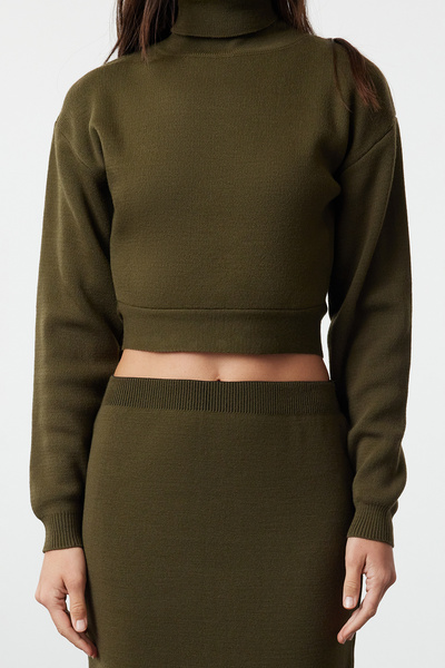 Trendyol Collection Dzianinowa spódnica ołówkowa w kolorze khaki - TWOAW20DU0006