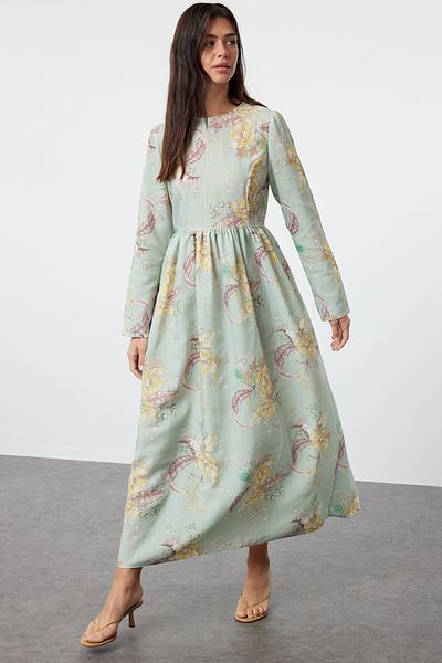 Trendyol Modest Φόρεμα λουλουδάτο υφασμένο από μέντα - TCTSS24EB00225