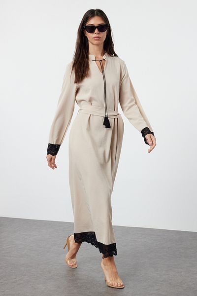 Trendyol Modest Ecru Woven Dress with Lace Detail - TCTSS24EB00252