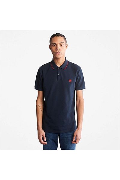 Timberland Printed Neck Short Sleeve Polo Dark Sapphire Men's T-shirt