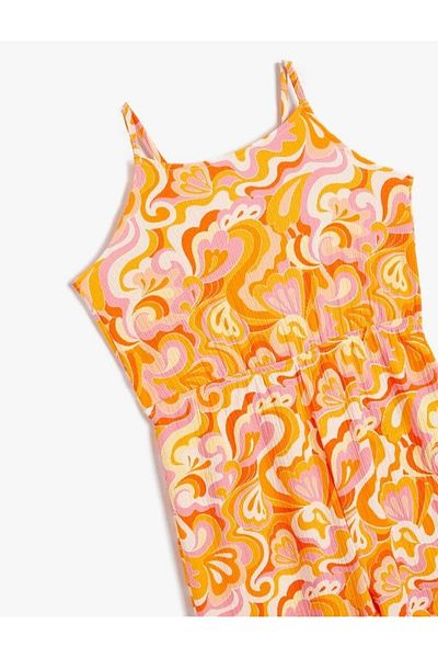 Koton Orange Abstract Patterned Girl's Jumpsuit - Thin Straps, Full Length, Wide Leg 4SKG80007AK