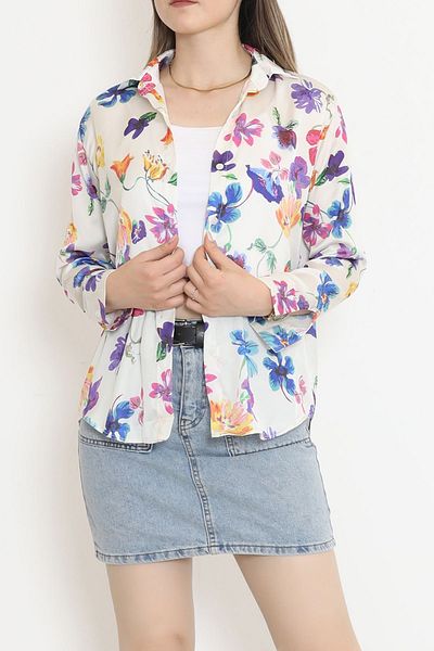 Moka Shopin Ecru Floral Patterned Satin Shirt - 18582.1247