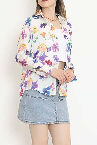 Moka Shopin Ecru Floral Patterned Satin Shirt - 18582.1247