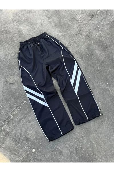 Pembe Portakal Black Unisex Baggy Parachute Sweatpants
