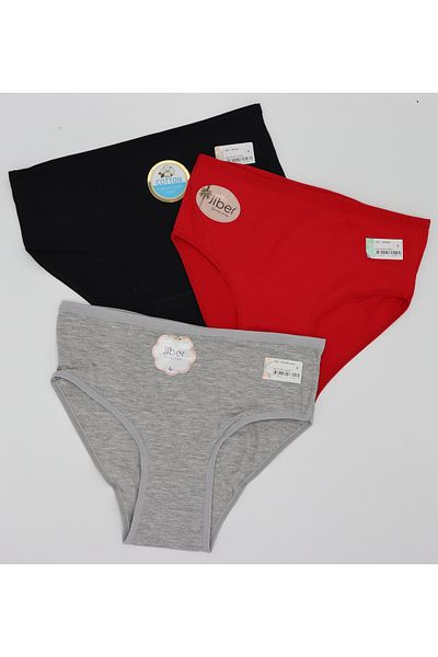 MYS GRUP TEKSTİL Red Black Gray High Waist Cotton 3-piece Bato Slip Set - Panties / 652