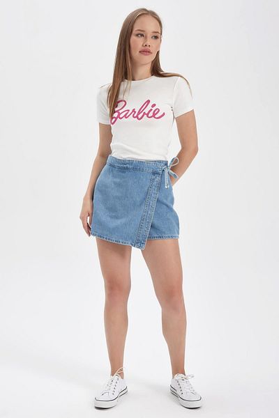 DeFacto Coool Barbie Fitted Crew Neck Rib Short Sleeve T-Shirt B1092Ax23Hs