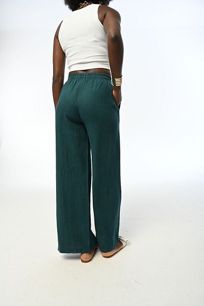 Orfeo Negro WOMEN'S COMFORTABLE CUT KNEE BOTTOM PETROL COLOR TROUSERS