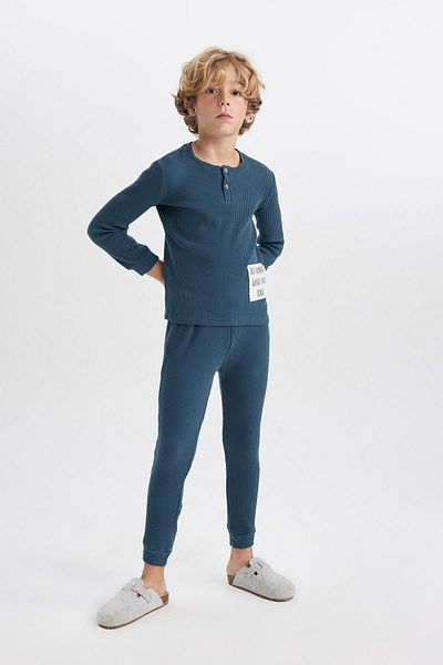 DeFacto Waffle Patterned Boy's Pajama Set - Long Sleeve A9613a823wn