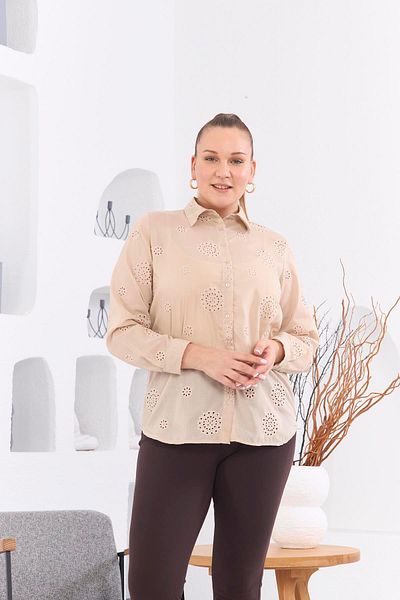 RMG Plus Size Mink Shirt - Perforated and Lace Detailed
