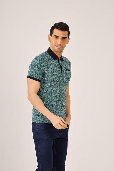 Dufy Green Men's Regular Fit Patterned Polo Collar T-shirt - 69991