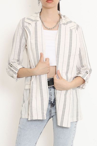 Moka Shopin Ekrukahve Linen Striped Jacket - 1024.1247.