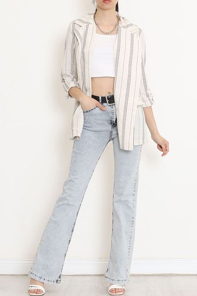 Moka Shopin Ekrukahve Linen Striped Jacket - 1024.1247.