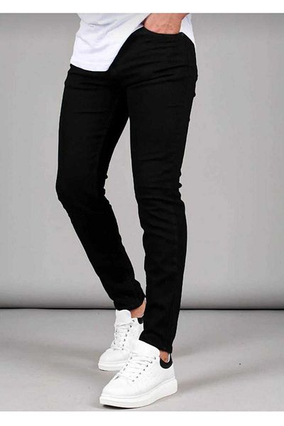 KING SEZAR Ανδρικό τζιν παντελόνι μαύρο Lycra Slim Fit