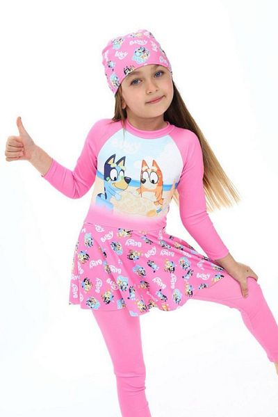 PODİUM GİYİM Νέα σεζόν Bluey μοτίβο UV Protect Girl's μπονέτ μαγιό για κορίτσια Haşema-Mayo