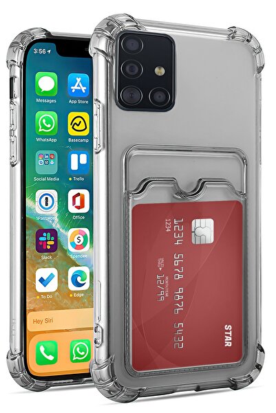 KVY Samsung Galaxy A51 Kamera Korumalı Kartlıklı Setra Şeffaf Silikon Kılıf