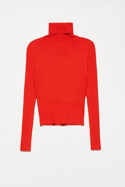 Dilvin 1297 Turtleneck Ribbed Basic Sweater-red