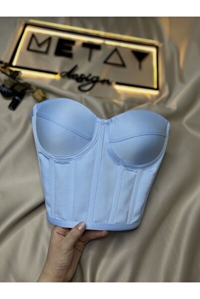 Metay Design Bebe Mavisi Rengi Korse Büstiyer Saten Model-M