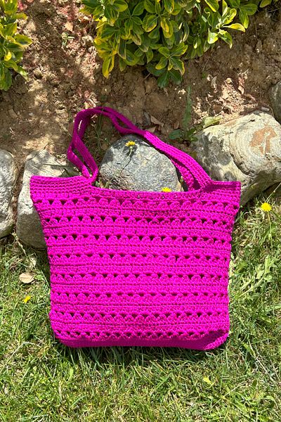 Mamas Bestie Μωβ Fan Knitted Beach Shoulder Bag - Χειροποίητη, Μεγάλο Μέγεθος