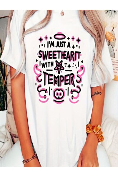 CLASSY.MODA قميص تيشرت سوبريم للنساء - أبيض مطبوع قصة فضفاضة برقبة دائرية وأك...