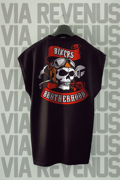 Vordevia Biker Brotherhood - Μαύρο αθλητικό μπλουζάκι Biker με στάμπα στην πλ...