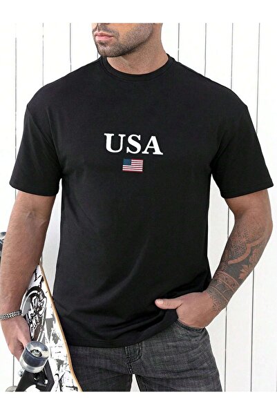 coolart Tricou Usa Flag - Tricou oversize cu imprimeu negru, de vară, cu mâne...