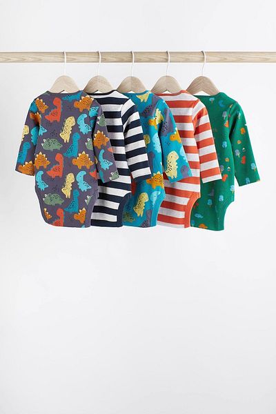 Next Baby Dinosaur Patterned 5 Piece Cotton Bodysuit Set