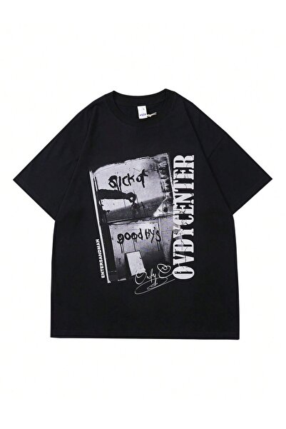 coolart Tricou Ovdycenter - Tricou oversize cu imprimeu negru, de vară, cu mâ...