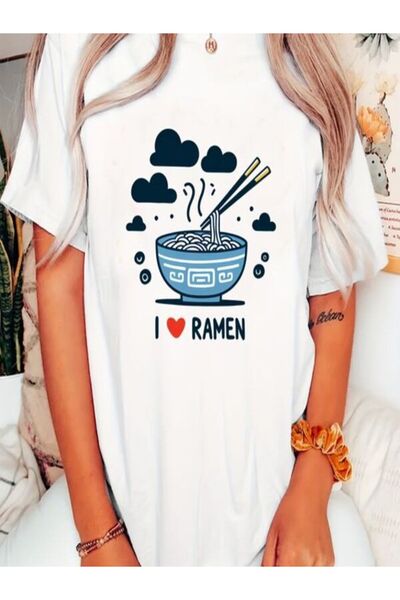 CLASSY.MODA تي شيرت نسائي من جيرسي واحد - تي شيرت أبيض مطبوع كبير الحجم بياقة...