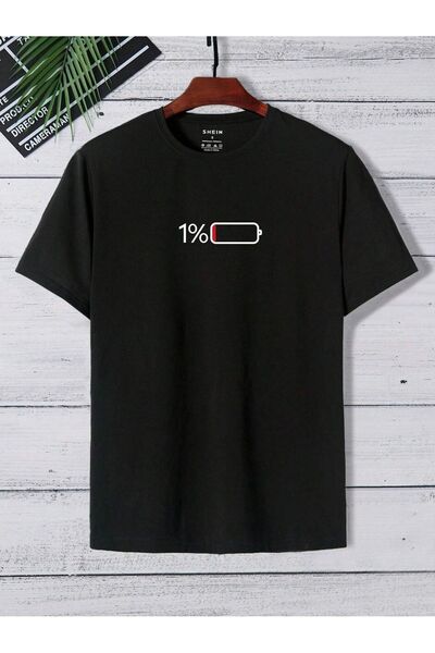 coolart %1 Charge Футболка - Чорна з принтом Oversize Літня футболка з коротк...