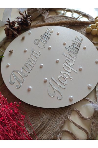 fabrikahşap Groom's Home - Welcome Written with Pearl Door, Wedding and Engagement Ornament, for Special Day
